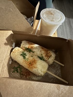 Elotes and horchata  at Penelope's Vegan Taqueria - Andersonville in Chicago