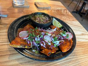 Quesabirria Tacos with sautéed mushrooms.   at Penelope's Vegan Taqueria - Andersonville in Chicago