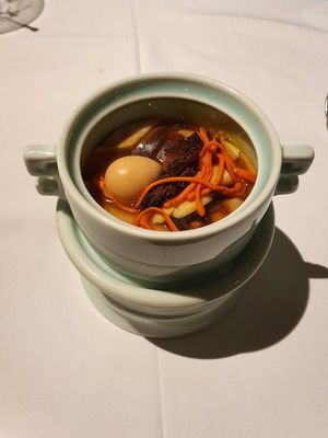 Soup with mushrooms and a small egg at King's Joy 京兆尹 in Beijing