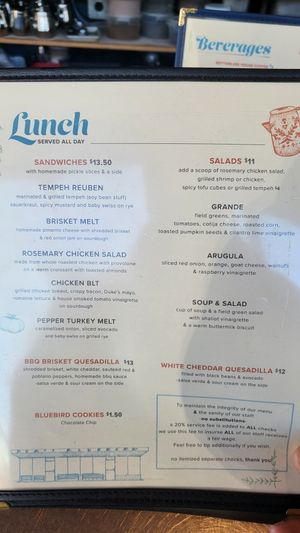 Menu at Ria's Bluebird in Atlanta