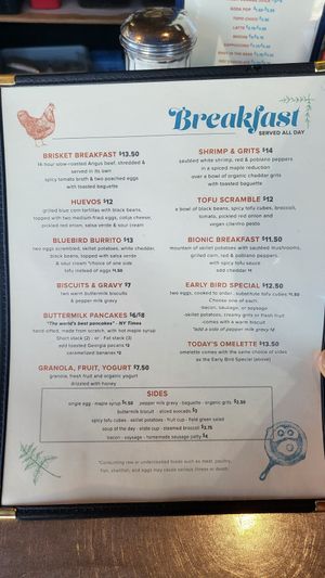 Menu at Ria's Bluebird in Atlanta