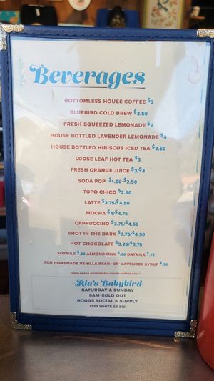 Drink menu at Ria's Bluebird in Atlanta