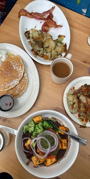 me and my friend’s plates! at Ria's Bluebird in Atlanta