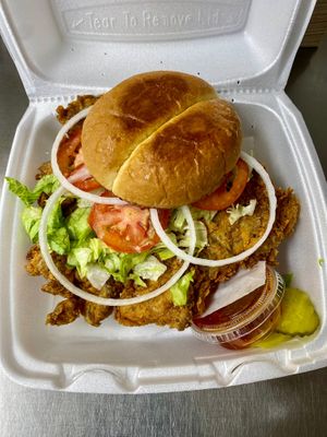 Kickin Chic’N Sandwich *not included…$ add lettuce, tomato and onions *
 at MushWings in Oklahoma City