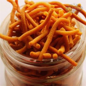 Lal sev is a spicy and crunchy snack made with gram flour and red chili powder, shaped like thin vermicelli, and deep-fried until crispy.Mari gathiya is a popular Gujarati snack ma at Jagdish Farshan in Irving