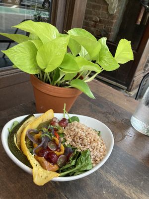 Roasted veggie grain bowl at Kashkaval Garden in New York City