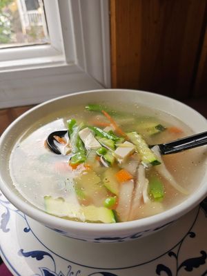 Bean curd (tofu) and veggie soup, made vegan at Royal Dragon in Georgetown