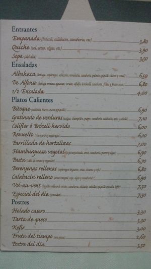 menu first page at Albahaca in Vigo