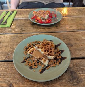 Biscoff Croffles and Strawberry pistachio Croffles. at Comewell's in North London