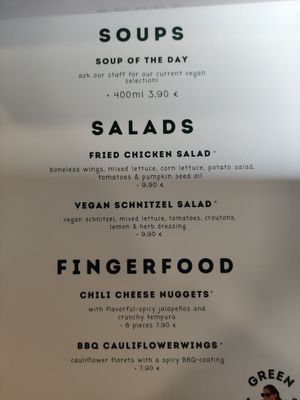 English menu at Das Delicious in Vienna