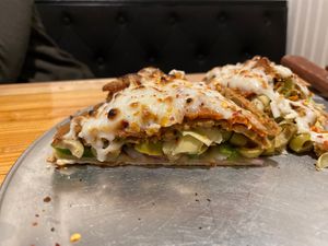 Vegan supreme + artichokes  at Parkway Pizza - Minnehaha Ave in Minneapolis