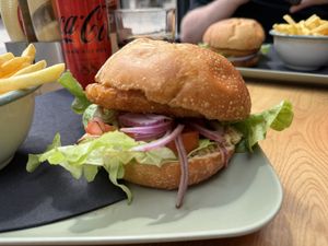 Hummus and guacamole burger  at Au Bon Coin   in Morzine