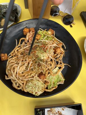Tofu and vegan kimchi yaki udon  at OKAN in South West London