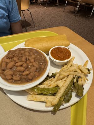 Squash tamale, pinto beans and cactus and jicama side  at Mitsitam Native Foods Cafe in Washington