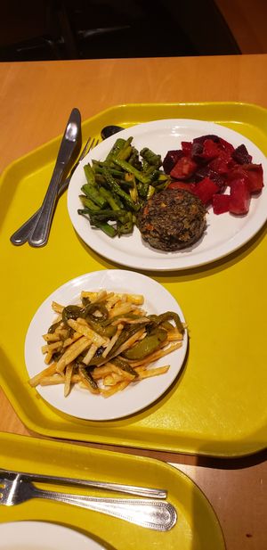 jicama & nopales, manoomin cake (rice cake with corn and beans), beers, and asparagus at Mitsitam Native Foods Cafe in Washington