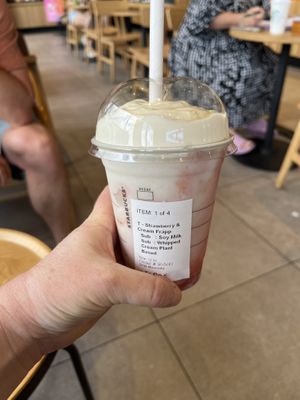 Strawberry and cream frappe  at Starbucks in Moorooka