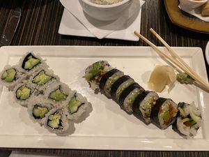 Vegetable sushi and cucumber/avocado sushi at Saffron Bistro in Cape Girardeau