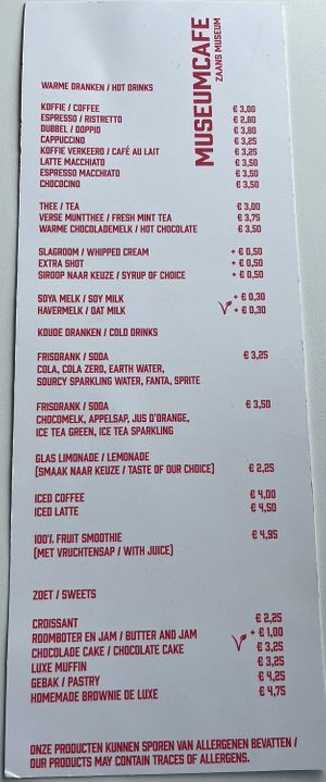 Menu  at Het Zaans Museum in Zaandam