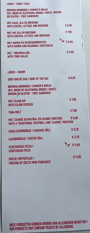 Menu  at Het Zaans Museum in Zaandam