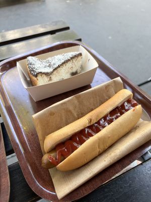 Hot dog & coconut/chocolate cheesecake   at East Side Burgers in Paris