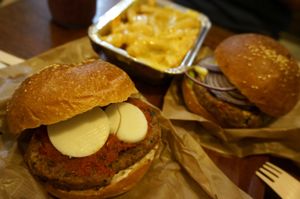 Provençal and Mexican Burgers  + French Fries w/Cheddar (all vegan) at East Side Burgers in Paris