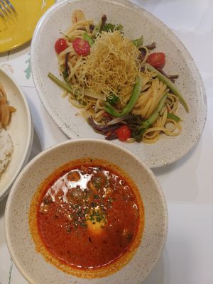 Bracken oil pasta / Soft tofu stew at Plantude - I'Park Mall Yongsan in Seoul