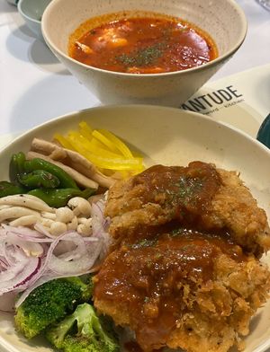 Tofu Katsu & Tomato soft tofu soup  at Plantude - I'Park Mall Yongsan in Seoul
