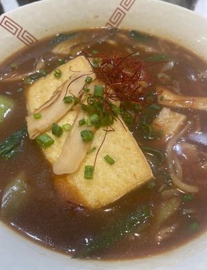 Warm noodle soup with mushrooms  at Plantude - I'Park Mall Yongsan in Seoul