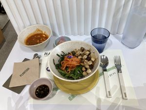 Bibimbap with tofu & 🍅 stew  at Plantude - I'Park Mall Yongsan in Seoul