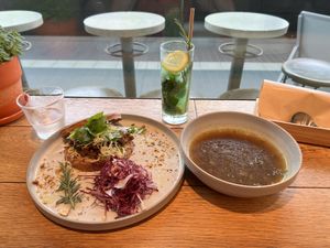 Green Dry Curry Sand with soup and Herb Lemonade  at Good Green Things in Tokyo