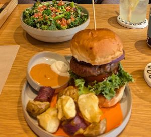 Salad and BBQ veggie burger at Good Green Things in Tokyo