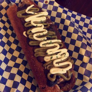 smoked chick'n dog with vegan chili and vegan mayo at Dreamy Weenies in New Orleans