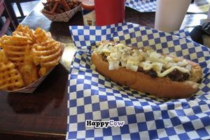Vegan Chili dog and Waffle Fries at Dreamy Weenies in New Orleans