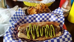 Vegan dog, chili, avocado, and vegan chili cheese fries! at Dreamy Weenies in New Orleans