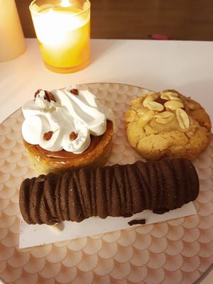 Pecan pie, peanut butter cookie, chocolate bûche at Copains  in Paris