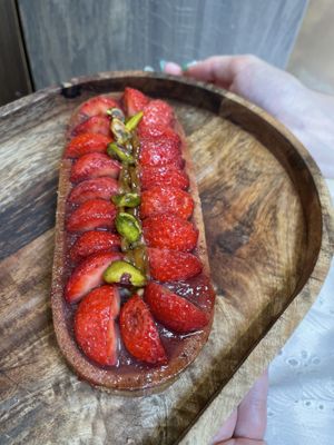 strawberries and pistachio pie   at Copains  in Paris
