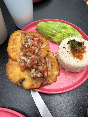 Plantain avocado rice tomato salsa from menu del día  at María Candela  in Bogota