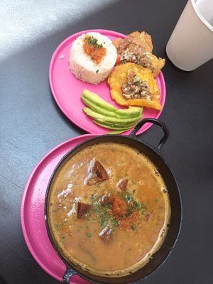 Bean stew with lots of Extras  at María Candela  in Bogota