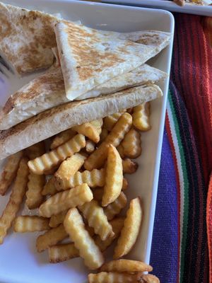 Kids vegan cheese quesadilla  at Mr. Taco Cantina in Galveston