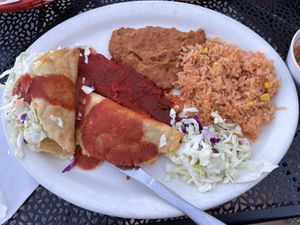 Combo plate. Ask for no cheese and it’s vegan.  at La Indita in Tucson