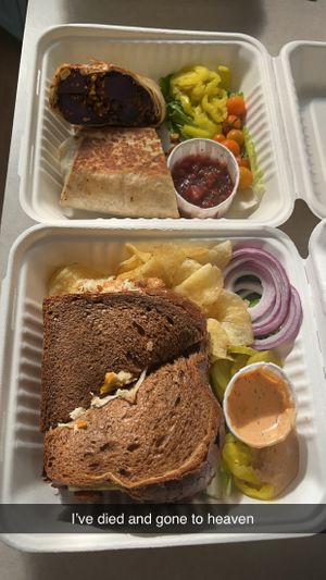 Tempeh Reuben and breakfast burrito  at Green Salmon Coffee and Tea House in Yachats