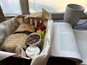   at Green Salmon Coffee and Tea House in Yachats