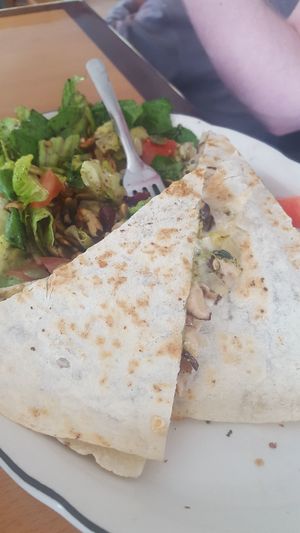 Veganized mushroom quesadilla at Green Salmon Coffee and Tea House in Yachats
