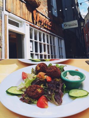 Vegan falafel with hummus and vegetables ;) at Organic Deli Cafe in Oxford