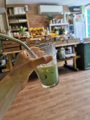 Iced matcha latte at Organic Deli Cafe in Oxford