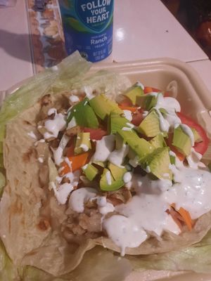 Not chicken Taco Salad with Ranch dressing at Vegan Chefcita Homemade Foods in Puerto Vallarta