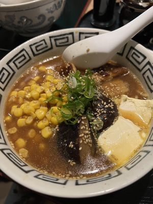 Delicious vegan ramen - tofu, corn, and vegan butter   at Ramen House Aska in Lisbon