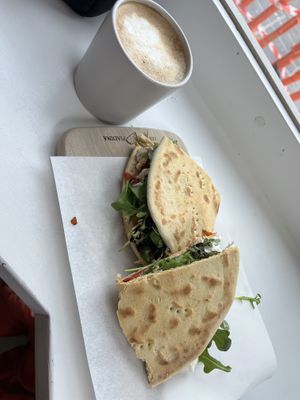 Piadina vegana con café con leche de coco   at Italian Piadina in Waterford