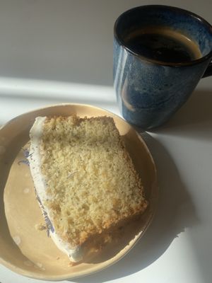 Lemon cake and americano  at Full Bloom Café in Nice