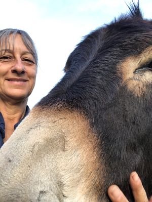 Cocoa and me! at Tranquility Donkey Association & other Rescues - The Yoga Tarte in Estivaux